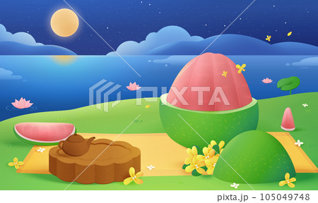 Mid Autumn lakeside background Mid Autumn lakeside background 105049748