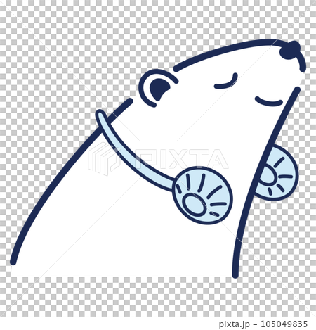 首にかける扇風機（ネックファン）を使うシロクマのイラスト 105049835