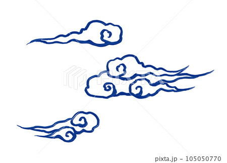 シンプルな手描きの筆絵風中華雲イラスト（青系） 105050770