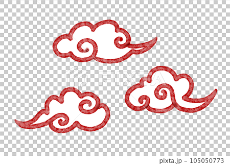 可愛簡約的中國雲水墨畫風格插畫（紅） 105050773