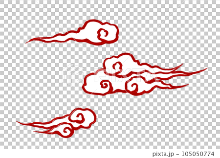 Simple hand-drawn brush painting style Chinese cloud illustration (red) 105050774