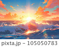 夕日と波 105050783