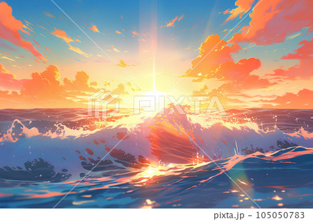 夕日と波 105050783
