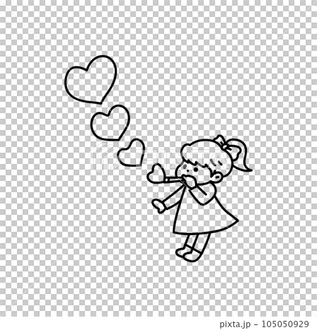 シャボン玉をする子ども・線画 105050929