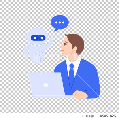 利用人工智能改善您的業務。試圖提高工作效率的商人的矢量插圖材料。 105051023