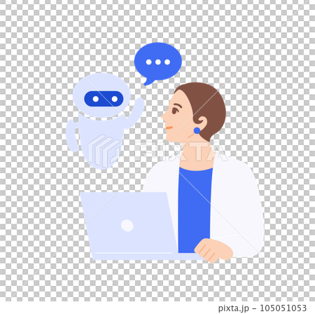 AI supports work. Vector illustration material of a woman whose productivity has improved thanks to it. 105051053