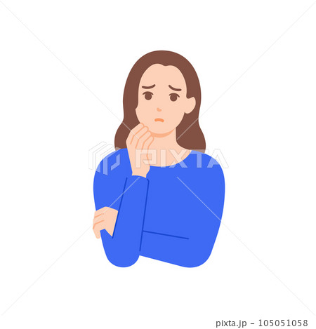 首を傾げる女性。不安を抱えるデザイナーのベクターイラスト素材。 105051058