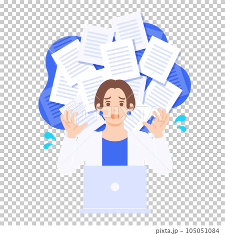 データが膨大で処理しきれない。混乱している女性のイラスト素材。 105051084