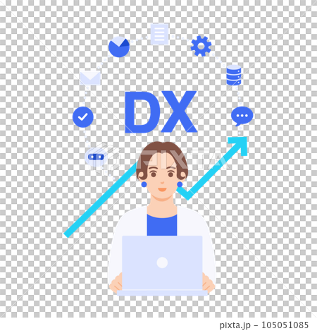 DX has progressed and business efficiency has been improved. Business is also a strong image diagram with a positive upward trend. Illustration material. DX has progressed and business efficiency has been improved. Business is also a strong image diagram with a positive upward trend. Illustration material. 105051085