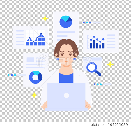 An illustration material of a career woman who has successfully converted to DX and improved productivity and work accuracy. 105051089