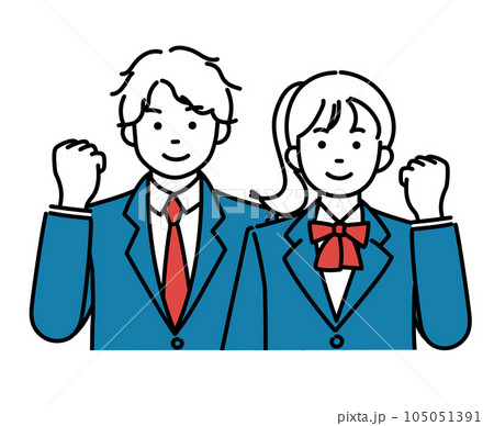 ガッツポーズをする男女の学生のシンプルイラスト ガッツポーズをする男女の学生のシンプルイラスト 105051391