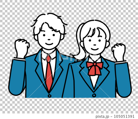 ガッツポーズをする男女の学生のシンプルイラスト ガッツポーズをする男女の学生のシンプルイラスト 105051391