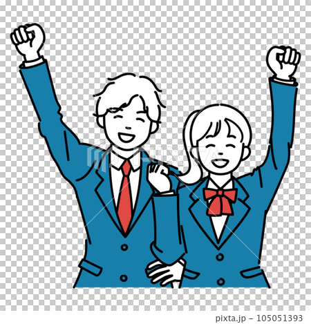男女學生微笑舉起拳頭的簡單插畫 105051393