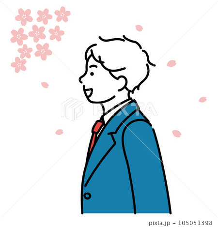 男子学生の横顔シンプルイラスト　桜の季節 105051398