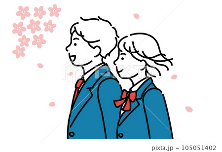 男女の学生の横顔シンプルイラスト 桜の季節 男女の学生の横顔シンプルイラスト 桜の季節 105051402