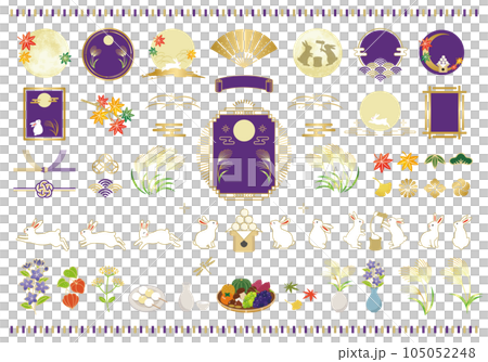 Autumn moon viewing and rabbit illustration set 105052248