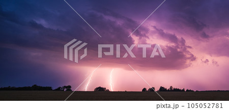 Storm, lightning strike in the horizon, thunder concept 105052781