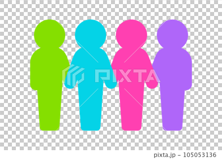 Icon of colorful 4 people standing holding hands - image material of team and gender equality/diversity 105053136