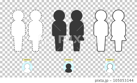3 種設計中男女情侶全身的圖標/象形圖 — 一組黑白線條圖和虛線 3 種設計中男女情侶全身的圖標/象形圖 — 一組黑白線條圖和虛線 105053144