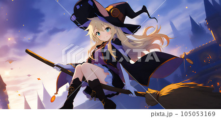 箒で空を飛ぶ魔女 [AI生成画像]のイラスト素材 [105053169] - PIXTA