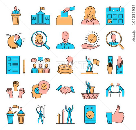 Politics icon set in colored line style 105053932