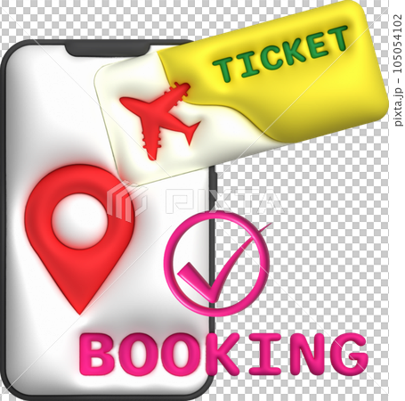 3d illustration. Check-in location, book a flight ticket on the phone online 105054102