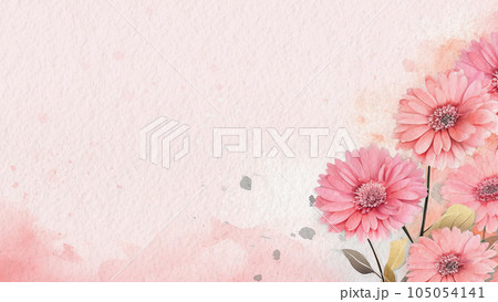 Abstract Floral Pink Gerbera Flower Watercolor Background On Paper AI Generated 105054141