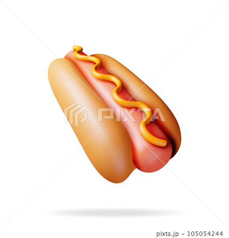 3D Hot Dog with Mustard Isolated on White 3D Hot Dog with Mustard Isolated on White 105054244