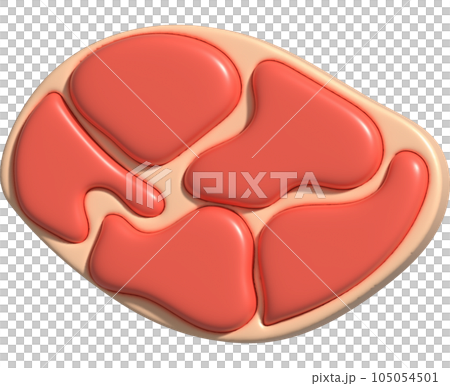 3D illustration. Fresh slices or meat. Marbling of pork or beef tenderloin for steak. 3D illustration. Fresh slices or meat. Marbling of pork or beef tenderloin for steak. 105054501