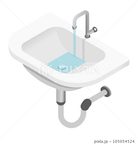 Sink and open tap with pipe or tube isolated object 105054524