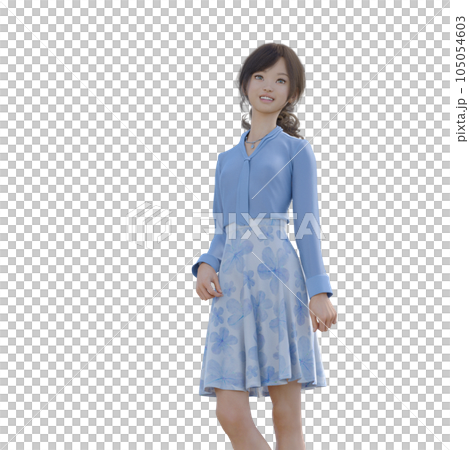 A young woman in a flared skirt perming3DCG illustration material 105054603