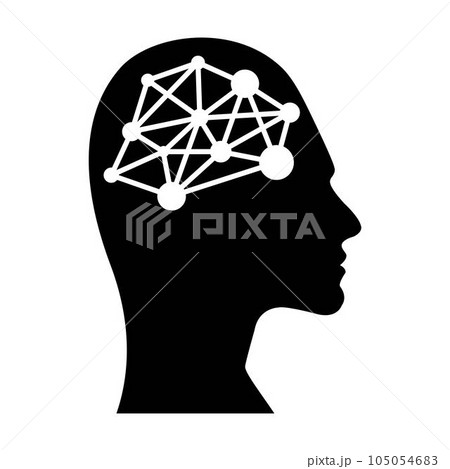 AI, Artificial intelligence icon of human face with a digital chip on brain for computer and technology silhouette illustration AI, Artificial intelligence icon of human face with a digital chip on brain for computer and technology silhouette illustration 105054683