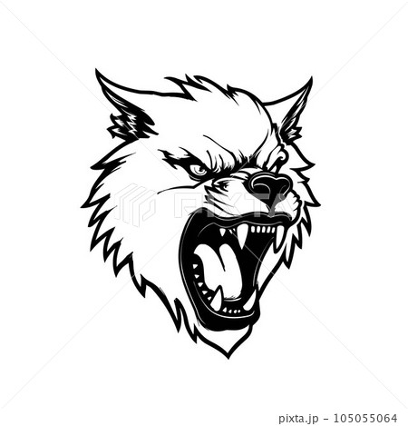 Black and white line art wolf head Black and white line art wolf head 105055064