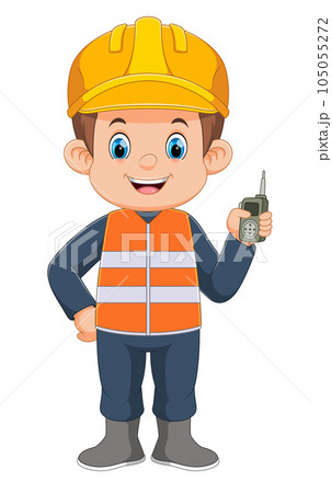 Engineer foreman talking walkie talkie in hand of illustration 105055272