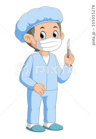 Young doctor holding surgical scalpel of illustration 105055276