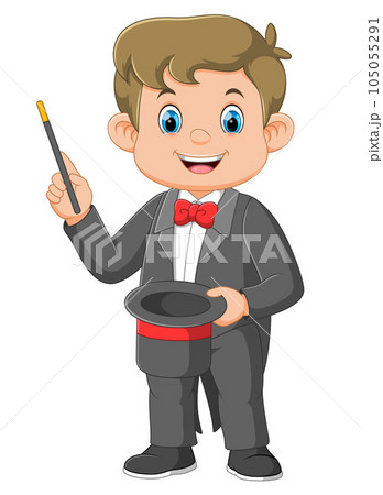 Cartoon magician holding magic wand of illustration 105055291
