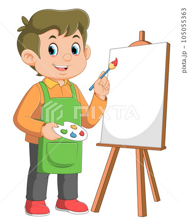 Cartoon boy painting on white background of...のイラスト素材 [105055363] - PIXTA