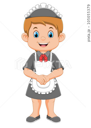 Young beautiful housekeeper wearing her uniform with apron at the job of illustration Young beautiful housekeeper wearing her uniform with apron at the job of illustration 105055379