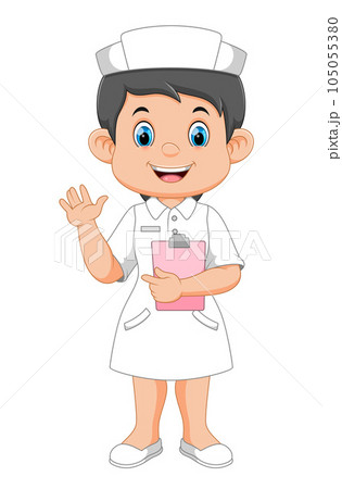 Cartoon smiling nurse holding clipboard of illustration Cartoon smiling nurse holding clipboard of illustration 105055380