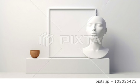 Stylish living room interior design with mock up poster frame, creative home accessories. Home staging. Copy space, Generative AI illustration 105055475