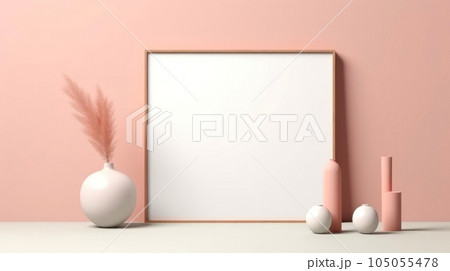 Stylish living room interior design with mock up poster frame, creative home accessories. Home staging. Copy space, Generative AI illustration 105055478