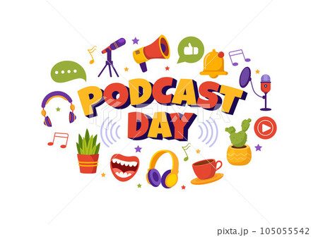 International Podcast Day Vector Illustration on September 30 with Broadcasting Studio Tools to Event Livestream in Cartoon Hand Drawn Templates 105055542