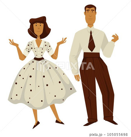 Man and woman in vintage 1950s style clothes, isolated characters 105055698