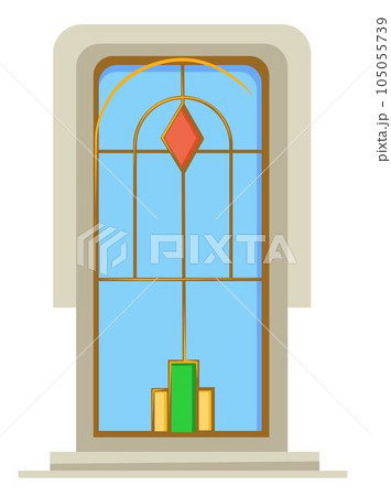 House decor, window with metal decor and color glass elements 105055739