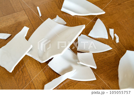 床に落として粉々に割れた皿 床に落として粉々に割れた皿 105055757