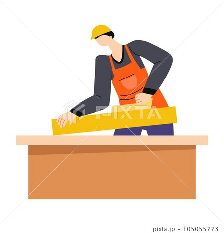 Man grinding wooden beam with sanding machine, building and construction Man grinding wooden beam with sanding machine, building and construction 105055773
