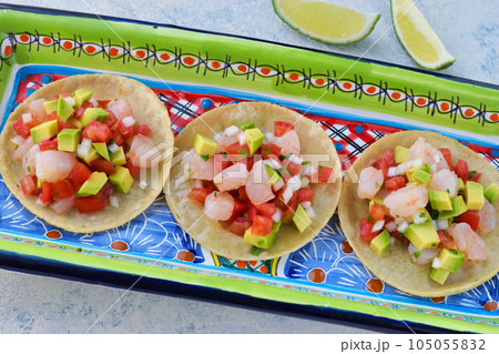 メキシコ料理のトスターダ・デ・セビーチェ　Tostada de ceviche 105055832