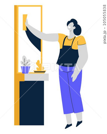 Cleaning service or housewife, woman polishing mirror, housework Cleaning service or housewife, woman polishing mirror, housework 105055838