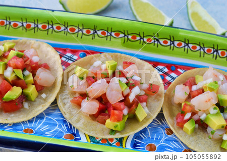 メキシコ料理のトスターダ・デ・セビーチェ　Tostada de ceviche 105055892