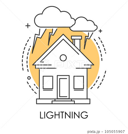House and lightning or thunder isolated icon, natural disaster 105055907